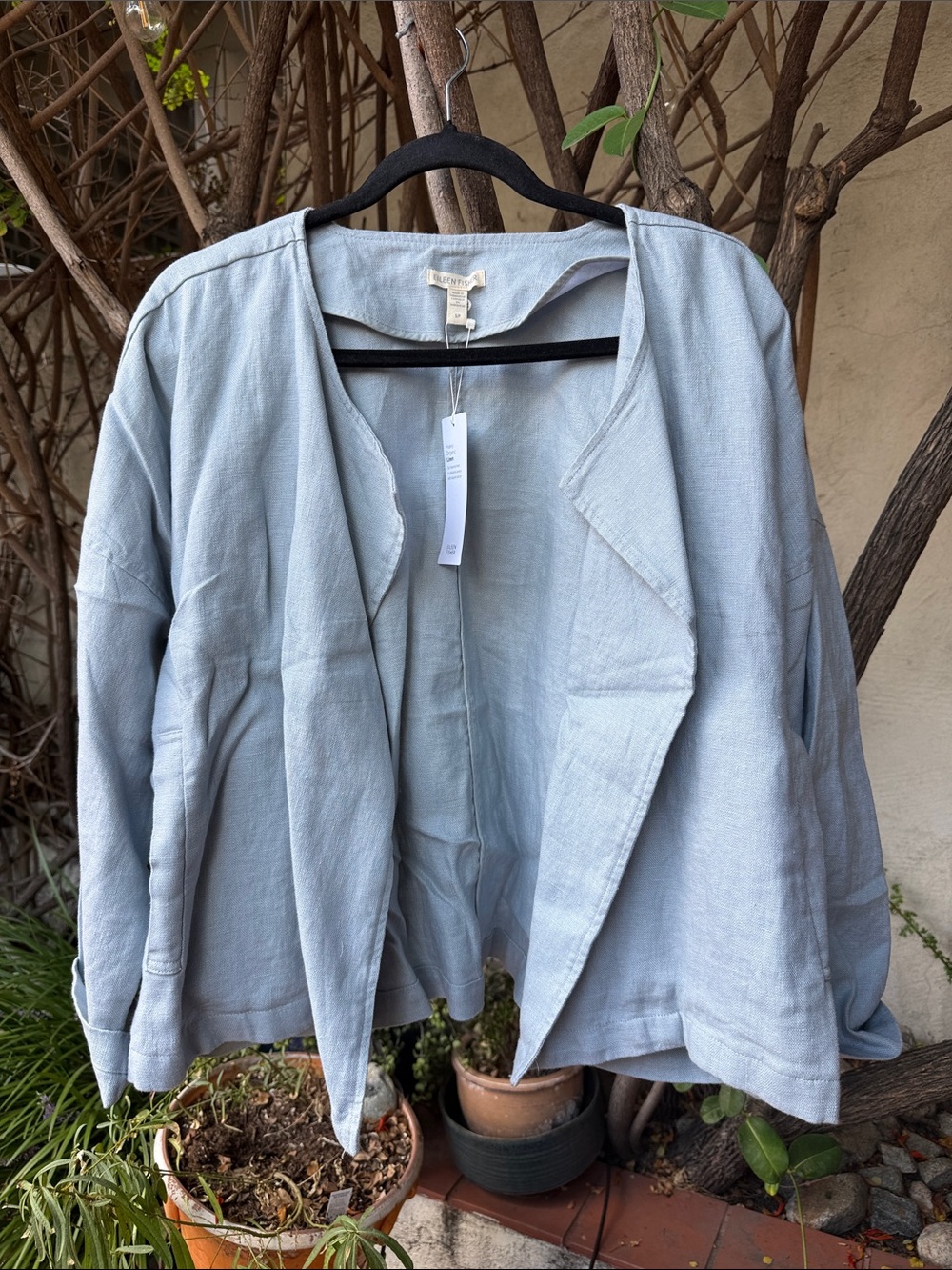 Eileen Fisher Pale Blue Linen Open-Front Jacket